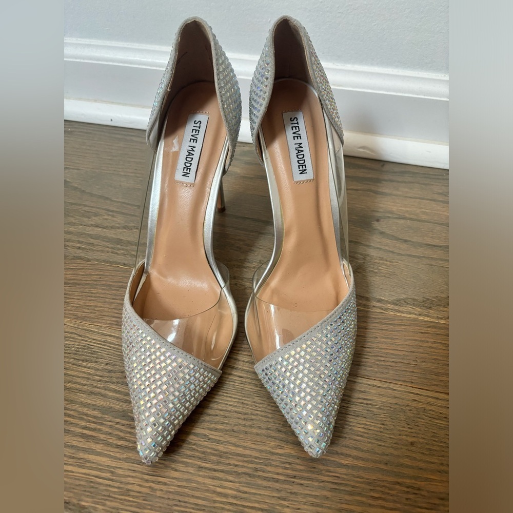 Steve Madden Marbela Pump 4.5” heel Silver Sequin Shiny Women’s size 9.5 - Picture 2 of 7
